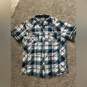 BKE Men's Black and Blue Checkered Shirt